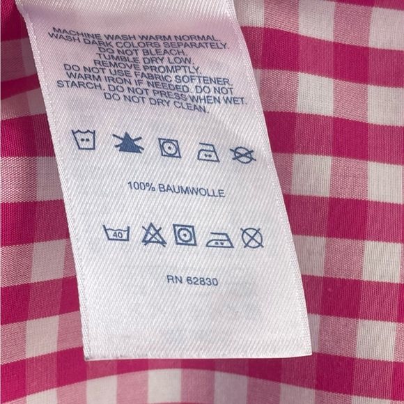 Lands’ End Women’s Top Pink White Gingham Check Cotton No Iron 24W Spring - Picture 11 of 12